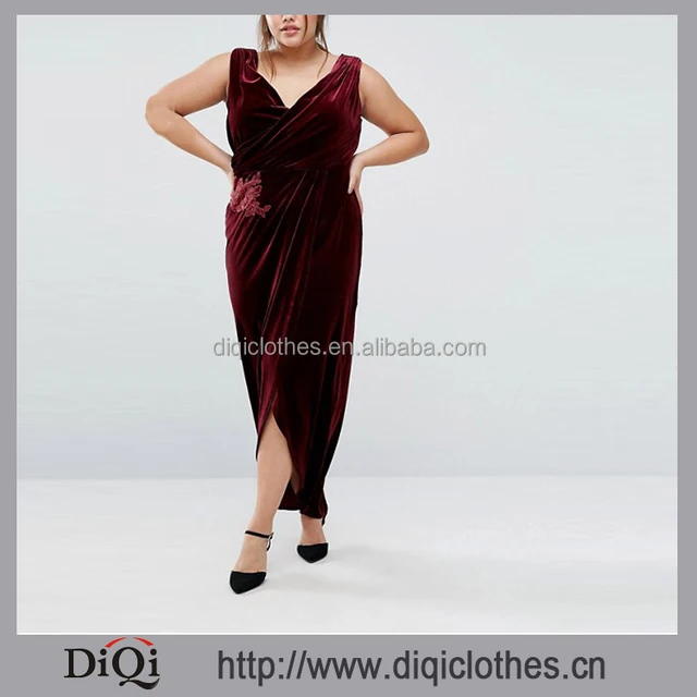 China Manufacturer Clothes Plus Velvet Plunge Wrap Front Maxi Dress,Velvet Vestidos