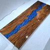 emerald blue epoxy resin table straight edge wood slab dining table moq is 1 pcs