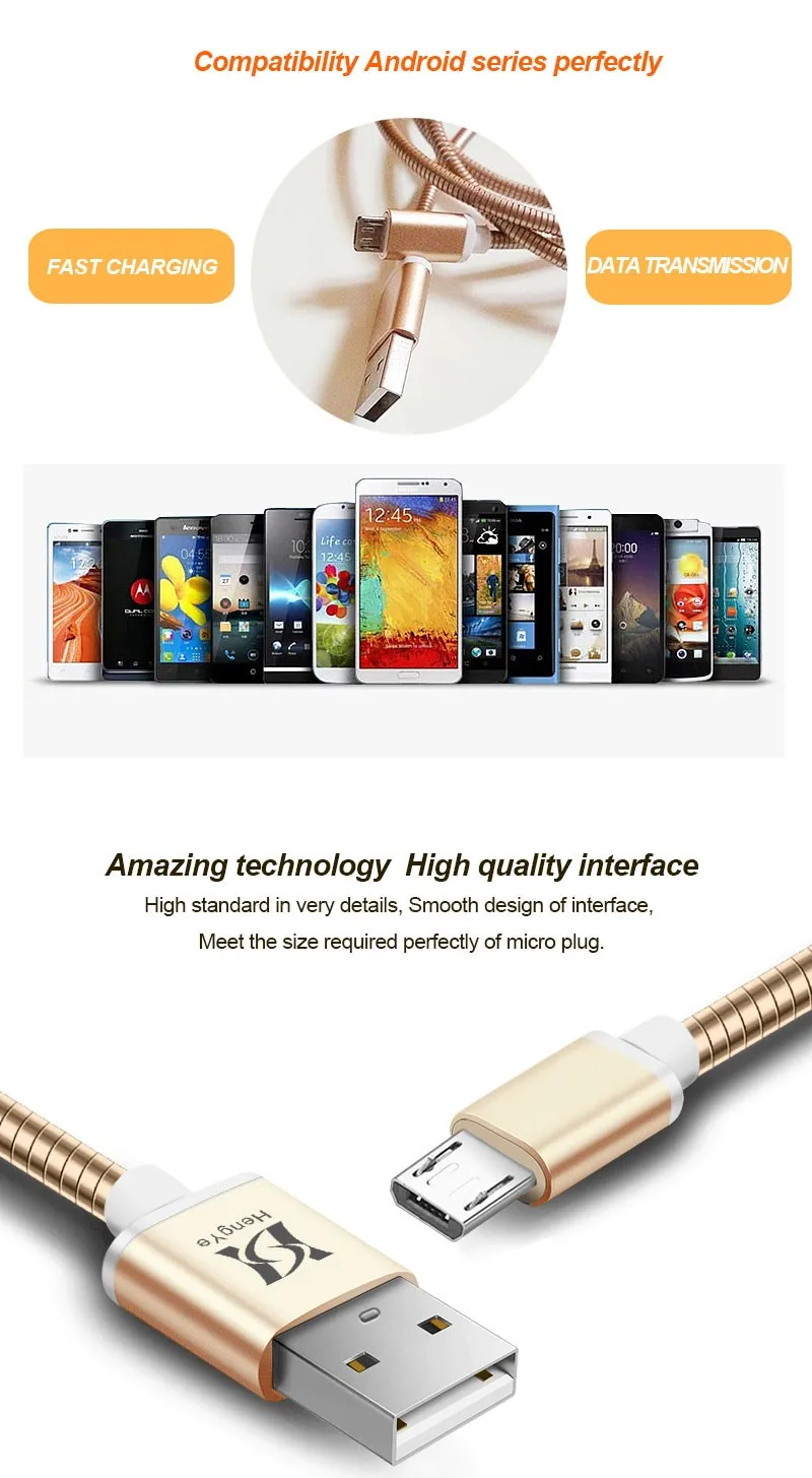 Custom 5 pin Charger Braided Charging Sync Data Micro Usb Cable Full Stainless Shell - ANKUX.COM