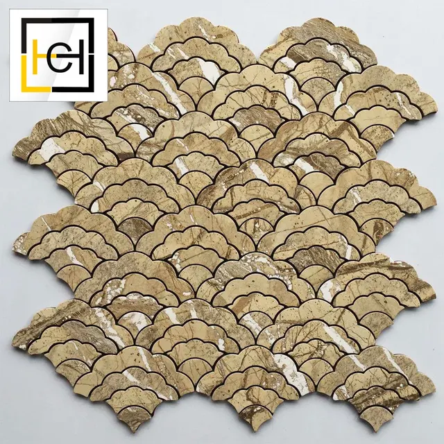 Hotel Decor Modern Art Design Olored Fish Scales Shape Metal Mosaic