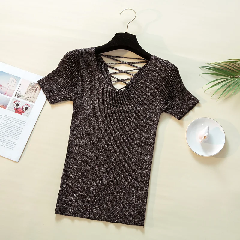 wholesale summer v-neck short sleeve bandage backless women sexy t-shirt lady short knitted tight tops high quality blouse, Yellow;white;pink;navy etc
wholesale summer v-neck short sleeve bandage backless women sexy t-shirt lady short knitted tight tops high quality blouse, Yellow;white;pink;navy etc