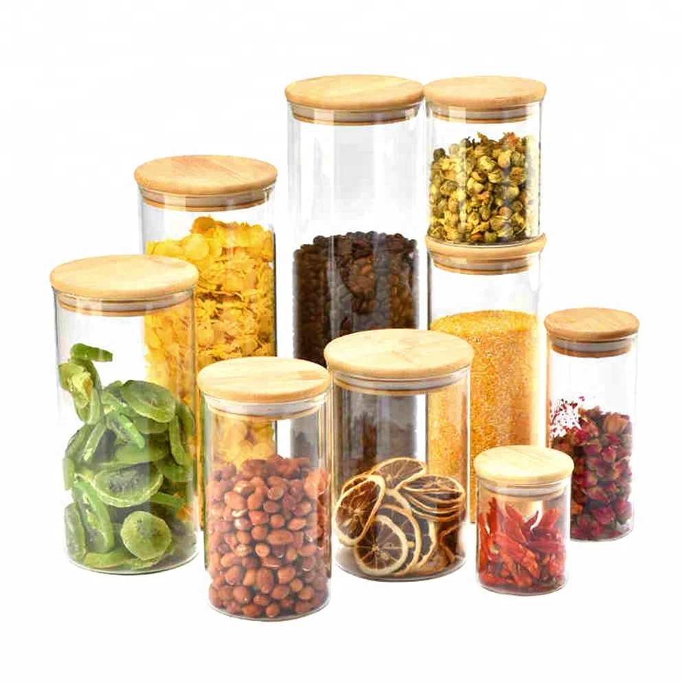 Hot Sale Glass Jar With Wood Lid , Glass Canister