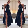 ZH4016G Popular Black Lace Prom Dresses 2019 Sexy Halter Neck Cutaway Sides Side Split Long Evening Gowns Cheap