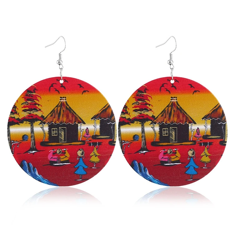 New Arrival 2018 Round Disc Cartoon Painting African Wooden Drop Earrings for Wholesale, Multi
New Arrival 2018 Round Disc Cartoon Painting African Wooden Drop Earrings for Wholesale, Multi
