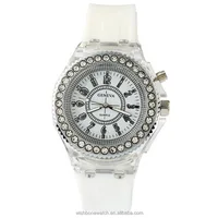 

Gnova Platinum Big Dial Women Watch Geneva Style Flashing LED Black light Fashion Wristwatch Rhinestone silicone crystal clock