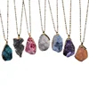 Rainbow Natural Stone Pendant Necklace Jewelry Fashion Crystal Amethyst Rock Necklace Gold Color Chain Quartz Long Necklace