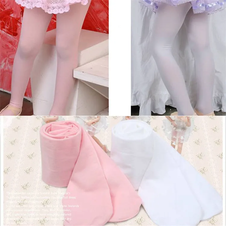 BT00006 Wholesale Free Sample Full Footed White Ballet Pink Stockings Children Dance Tights