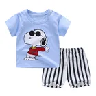 New print cartoon tshirt and stripe shorts little baby boys kids summer clothing