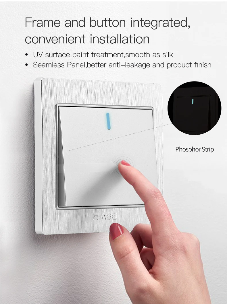 SIASE House 86 Series Model 220V Flush Mount Silver 10 amp Control LED Light Switch