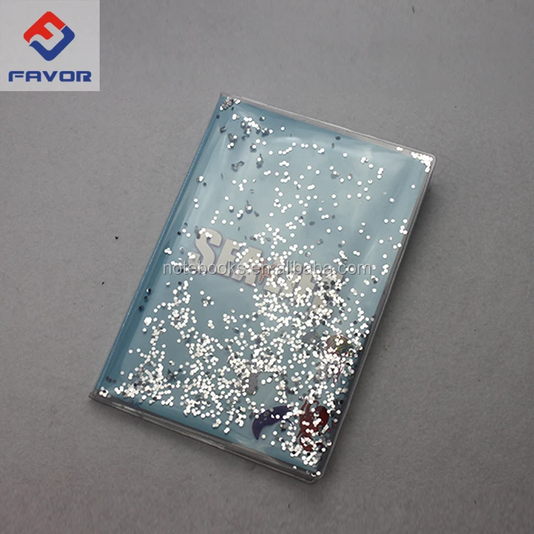 promotional gifts 2018 art glitter liquid pvc cover spiral note