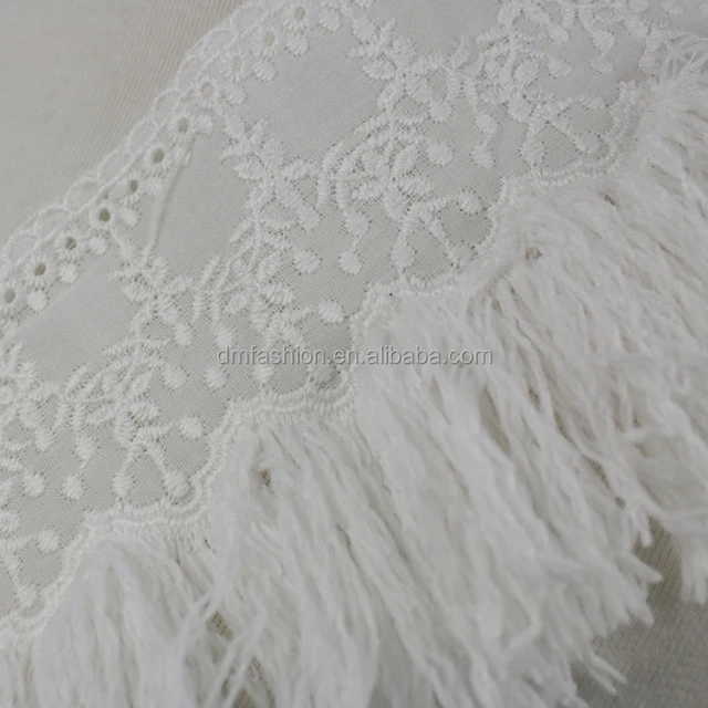 special design white crochet tassel fabric fringe for clothing