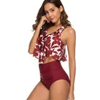 Red printing sexy bikini swimsuit Popular ruffle high waist swimsuits for women