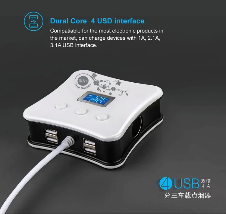 54 USB ports 3 cigarette sockets 5 IN 1 High speed cell USB phone car charger car battery charger New Arrival 5 IN 1 delicate Design High speed cell USB phone car charger 5V 2.1A, car battery charger car phone charger Wholesale triple promotional USB 5V 2.1A High speed cell iphone car charger, Shenzhen GXY Electronic Co., Ltd