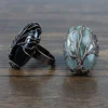 LS-D857 Beautiful ! Fashion natural gemstone ring with tree of life wire wrap design, black onyx ring , labradorite ring