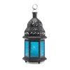 Great Patio Blue Glass Moroccan Style Metal Candle Lantern holder