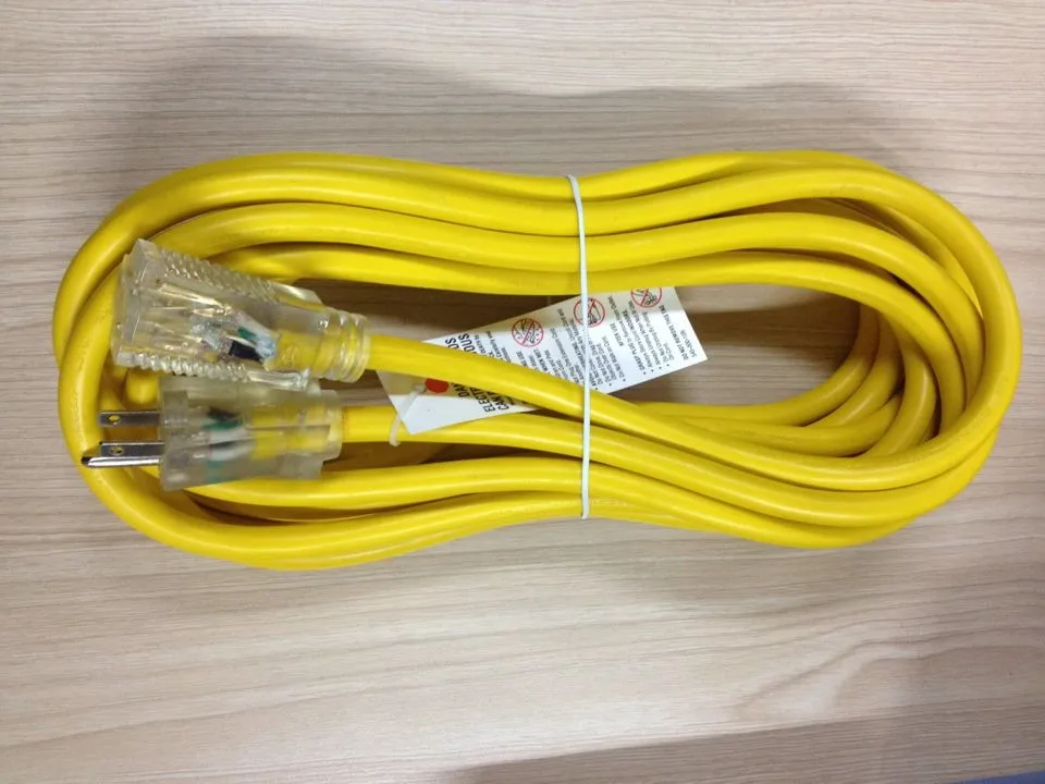 50FT Indoor /Outdoor Heavy-Duty Extension Cord  SJTW 10/3 with Light in Yellow