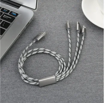 Usb Data Line Cable 3A Fast Charging Line Phone Charger Usb Charging Nylon 1M Micro Usb Type-C Ios Cable 3 In 1 Data Line - ANKUX.COM