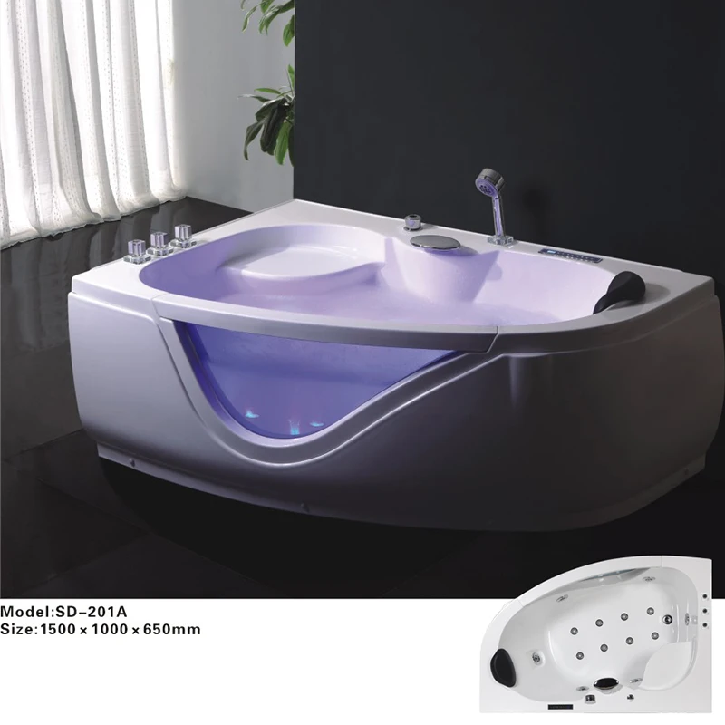 hot sale acrylic sexy massage bathtub with led light and glass