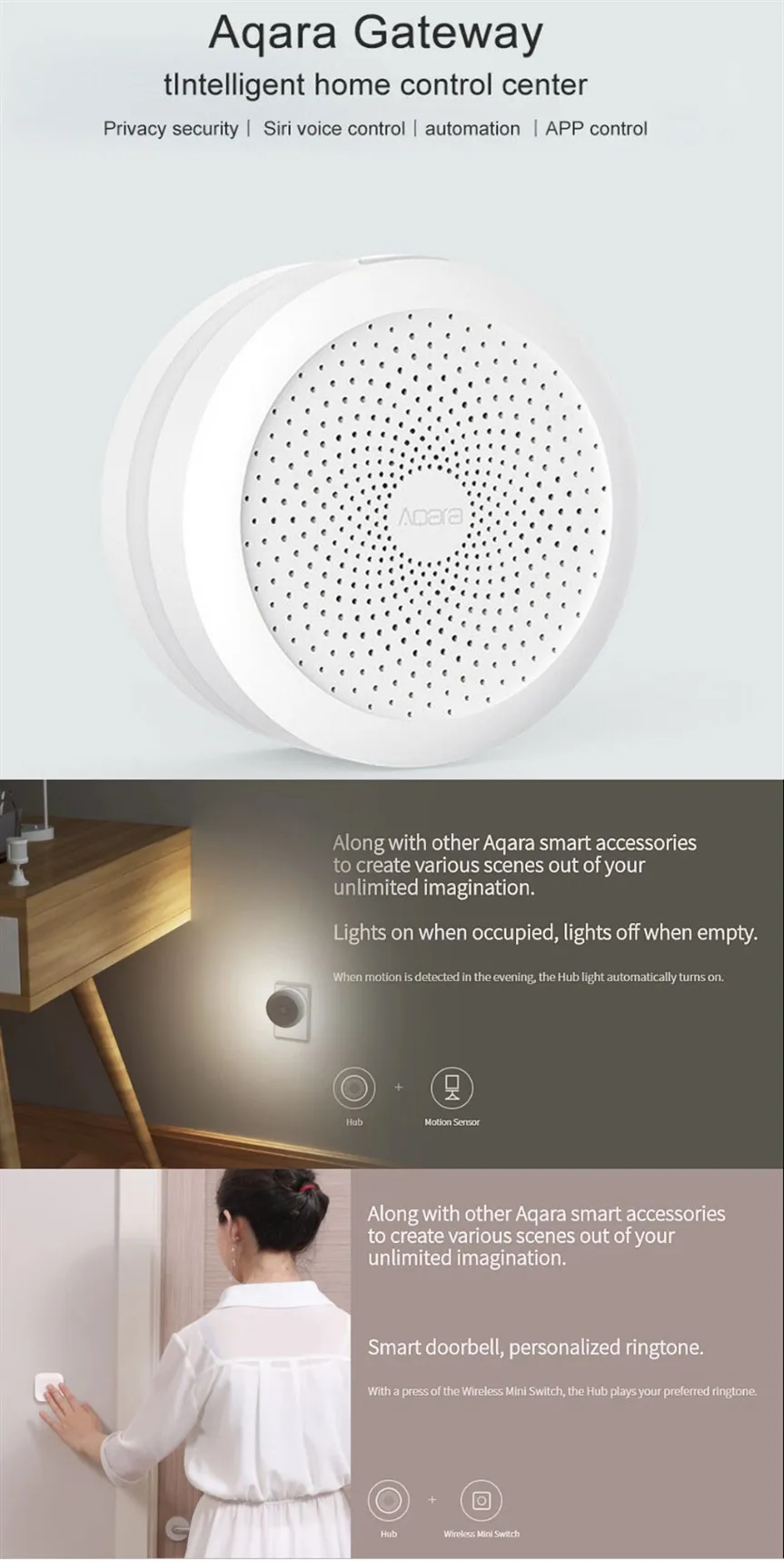 Aqara convenient domestic control gateway system zigbee version smart home hub - ANKUX.COM