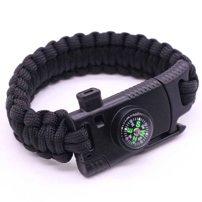 Rescue Paracord Survival Bracelet Inside Flint Fire Starter Compass Survival Bracelet