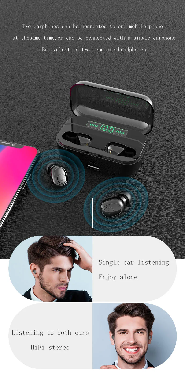 2019 waterproof earphone headphone earbuds tws 5.0 bluetooth earphone earbuds for all phone - ANKUX.COM