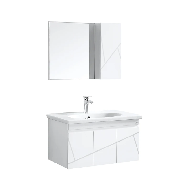 ANNWA Luxury push and pull rectangle waterproof vanity pvc bathroom cabinet