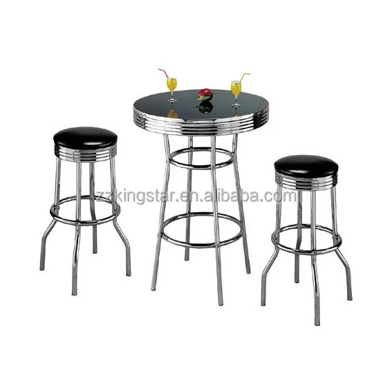 chrome home <strong>kitchen</strong> bar furniture round pub table and bar stools