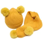 Vogue cotton newborn hats baby Children knitted hat and scarf set with fur balls