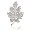 Micro Pave Canadian Maple Leaf Brooches Pins Silver Tone Ivy Leaf Brooch