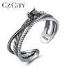 CZCITY Open Rings for Women & Men Stylish Retro Fine Jewelry High Quality 925 Sterling Silver Brand Black CZ Multi-layer Ring