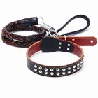 luxury rolled plain italian rope blue spiked pu real genuine faux wholesale leather dog collar