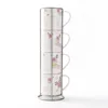 CE/EU certification pink floral ceramic mug set of 4 with metal rack