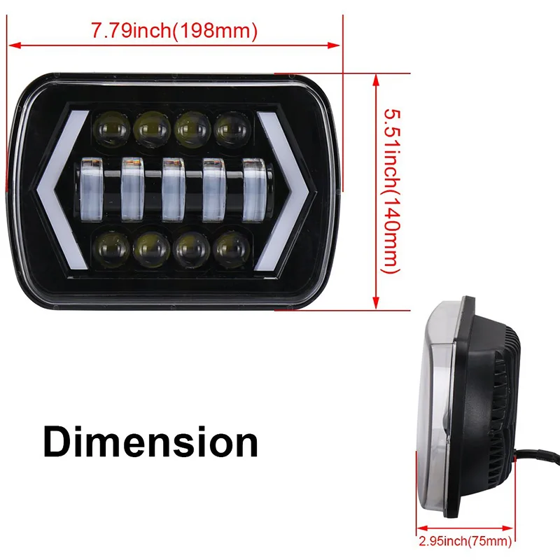 FADUIES 5x7 inch Square LED Headlamp Arrow Angel Eyes DRL Turning Replaces H6054 H5054 H6054LL For Trucks Jeep Wrangler XJ YJ (3)