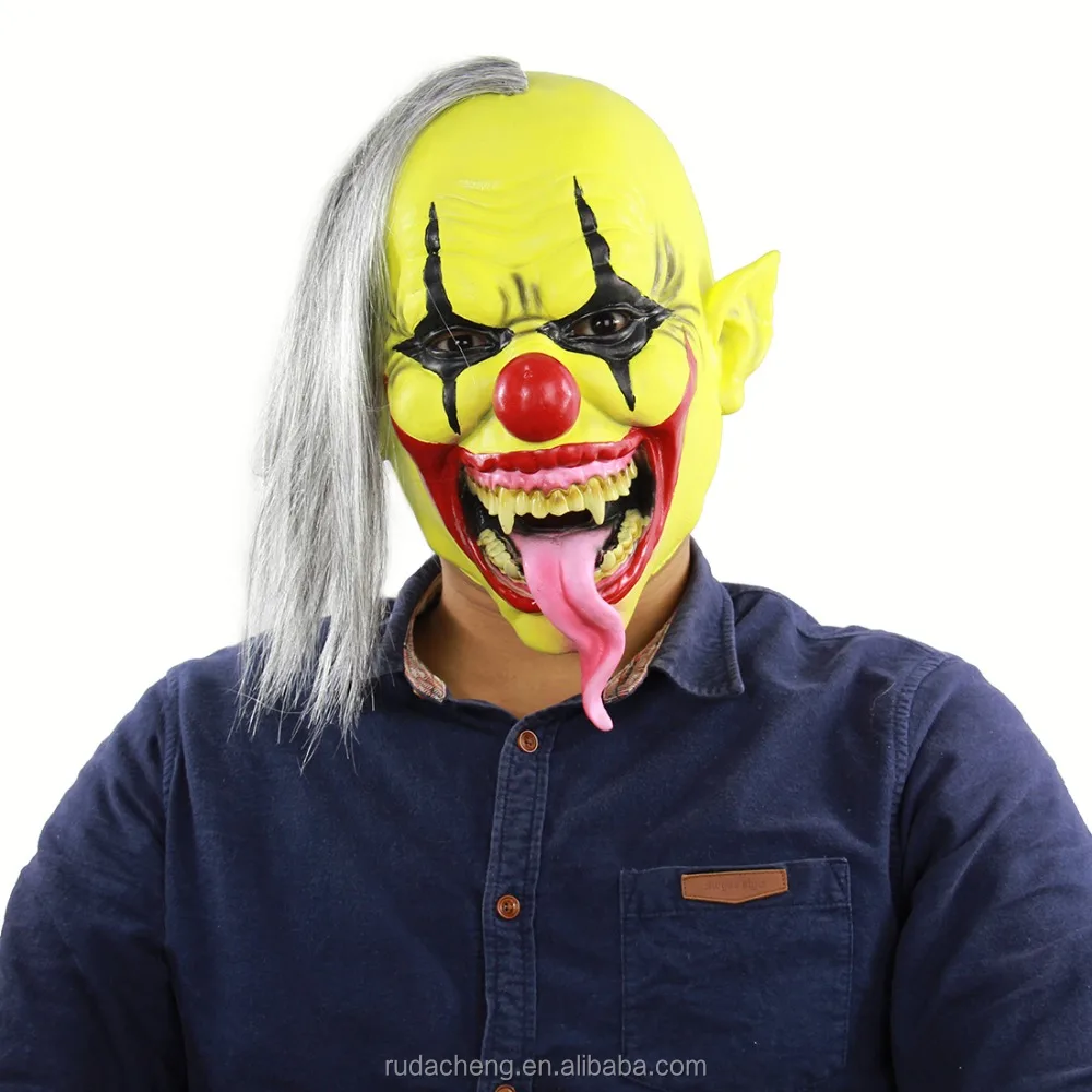 scary full face adult mask with hair green face clown latex