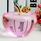 80mm pink crystal apple with metal leaf for decorative gifts