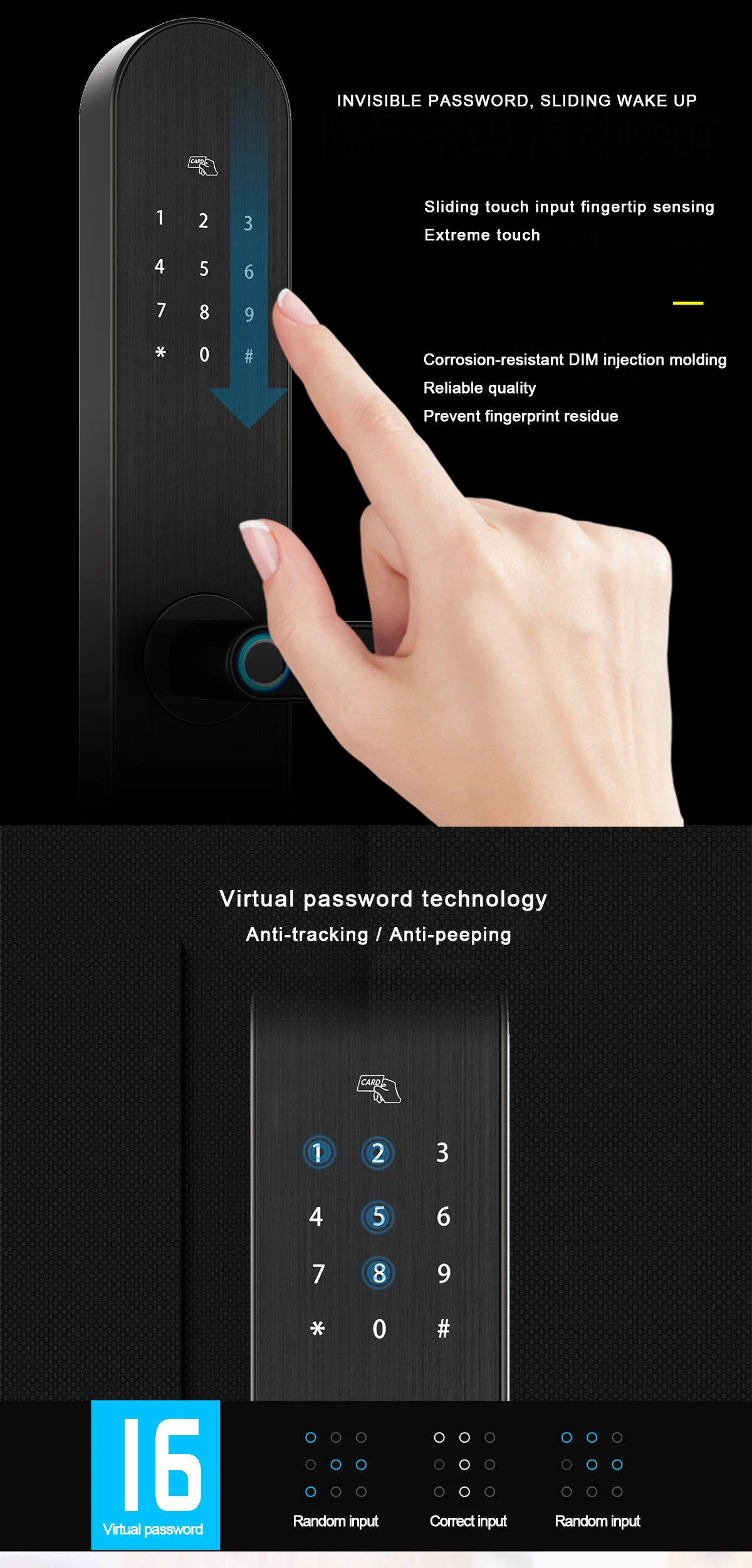 Smart phone lock app control bluetooths fingerprint password door lock support Android and IOS phone system