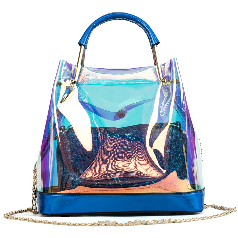 Large Capacity Fashion Colorful Laser PVC Messenger Bag Summer Woman Bucket Jelly Bag Shoulder Bag with chain, Multicolor
Large Capacity Fashion Colorful Laser PVC Messenger Bag Summer Woman Bucket Jelly Bag Shoulder Bag with chain, Multicolor