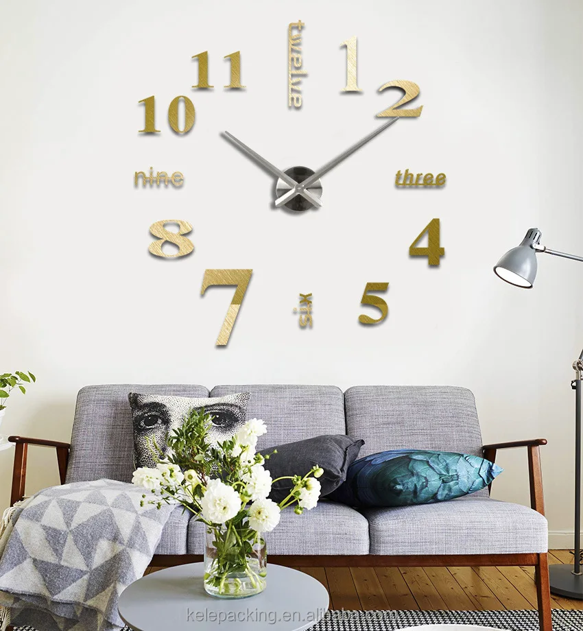 DIY большие настенные часы 3D акриловые наклейки большие размеры домашнего офиса Декор 3D настенные часы