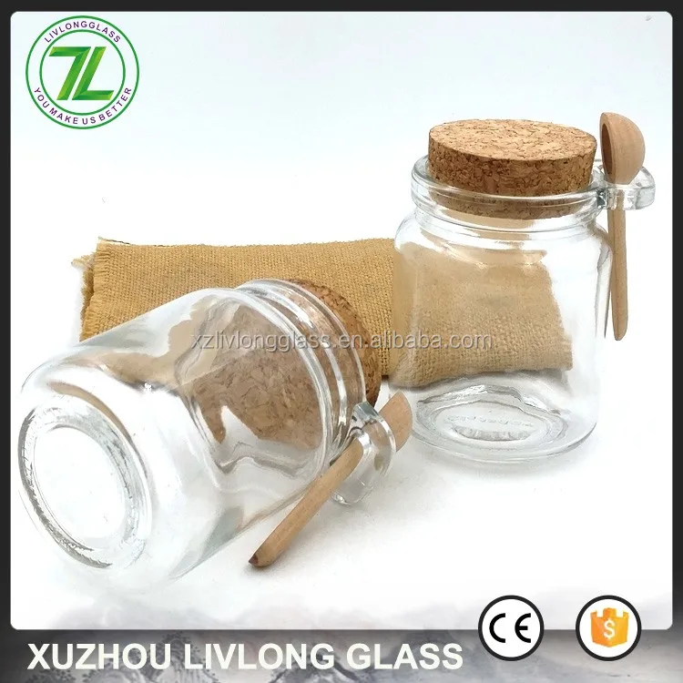 Foods And Honey Use 250ml 8oz Storage Glass Jar With Wood Spoon And