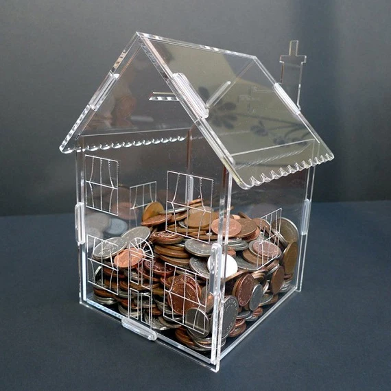 Ddd0001 House Shaped Acrylic Charity Box For Coins Collection,Charity Collection Box,Charity