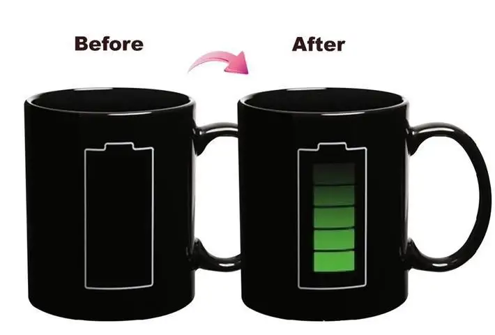 Battery Color Changing Thermometer Heat Sensitive Ceramic Tea Coffee Milk Mug