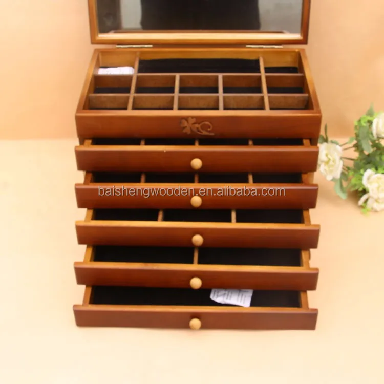 shaped wooden jewelry display box with multilayer drawers  brand
