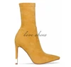 New arrival Faux suede Pointed toe ankle boots with inside zip shiny Gold Tip Stiletto heels autumn Boots women winter shoes