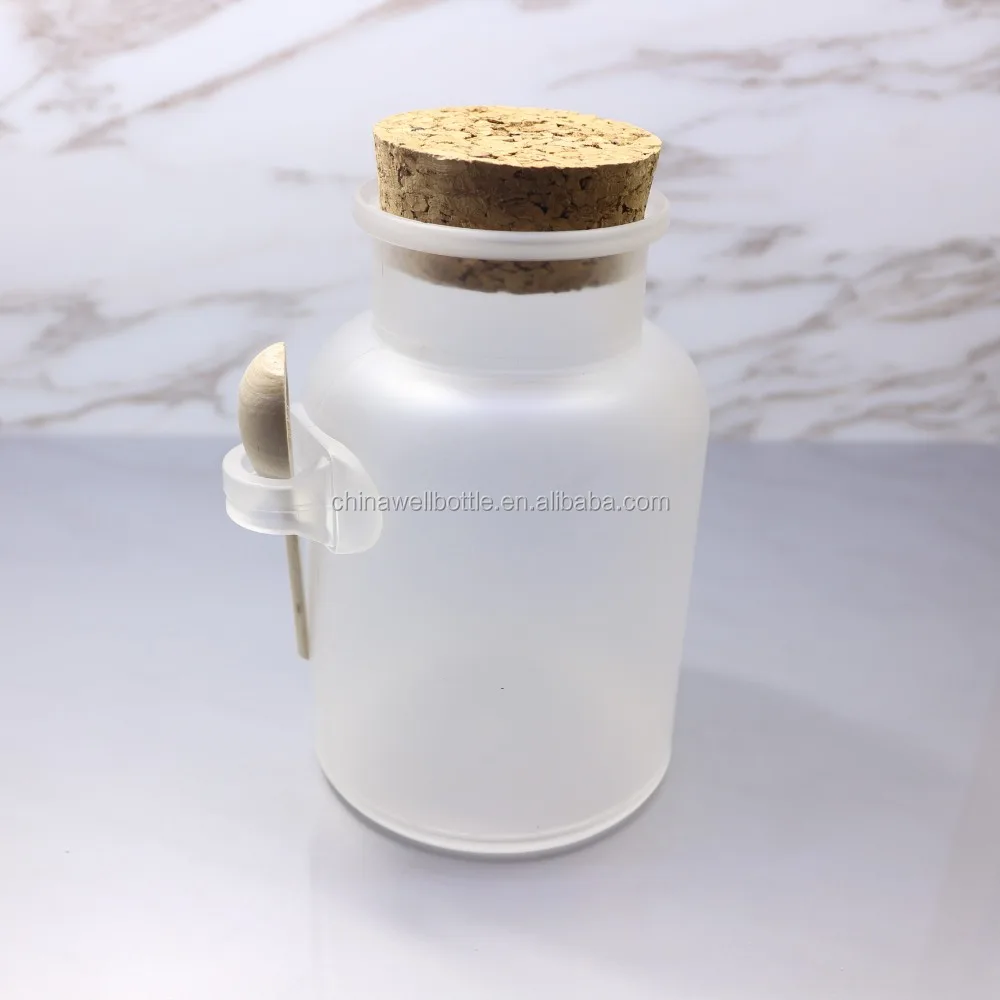 round plastic bath salt jar with cork lid bsj2-06a