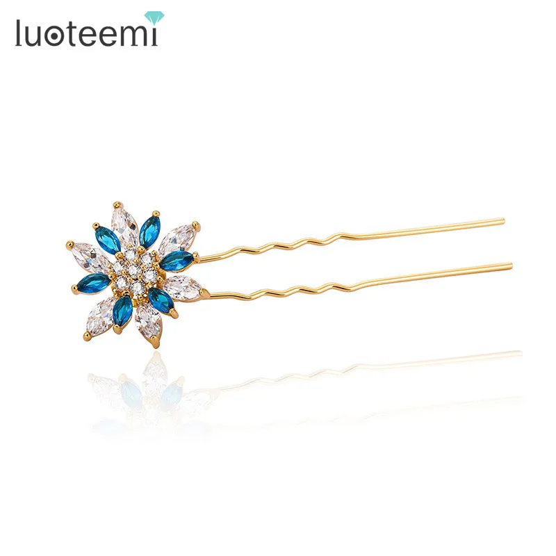LUOTEEMI 2016 New Champagne Gold Plated Charm Wedding Bridal Party Blue Cubic Zirconia Flower Barrette Hair Pins
LUOTEEMI 2016 New Champagne Gold Plated Charm Wedding Bridal Party Blue Cubic Zirconia Flower Barrette Hair Pins