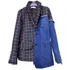 Nifty design ladies winter elegant tweed combine denim special design Blazer jacket woolen coat women quilted upset jean jacket