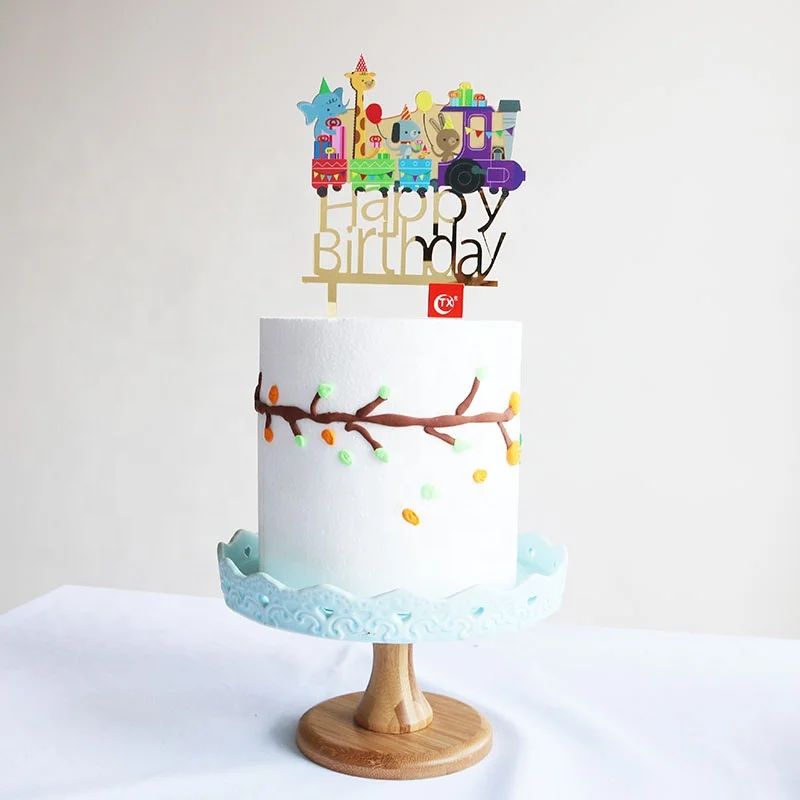 cute colorful cartoon zoo acrylic cake topper for birthday party