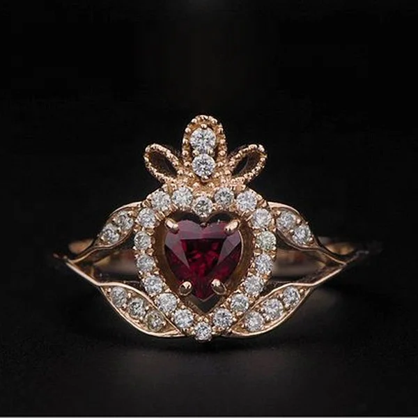 Rose Gold Color Full Zircon Princess Rings Pomegrannate Red Heart Shaped Stone Rings for Women Valentines Jewelry bague femme
Rose Gold Color Full Zircon Princess Rings Pomegrannate Red Heart Shaped Stone Rings for Women Valentines Jewelry bague femme