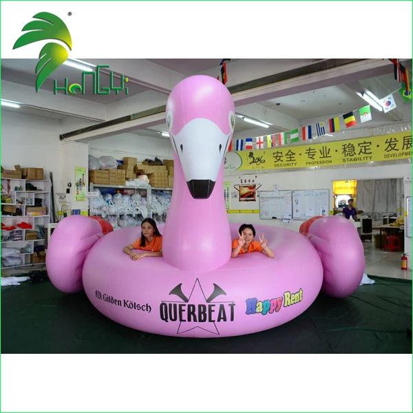 large pink inflatable swan