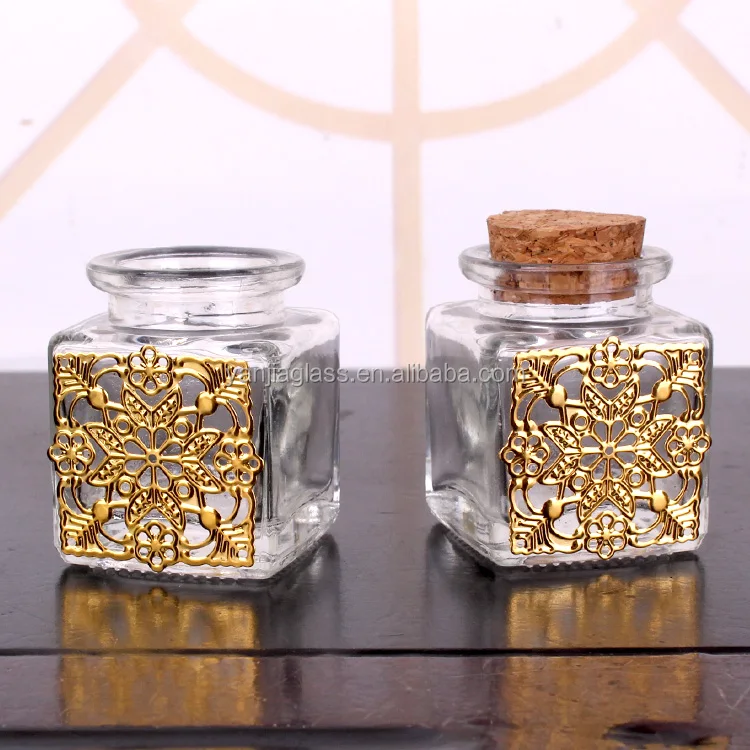 square hot stamping silver glass jar 35ml 1oz with cork lid